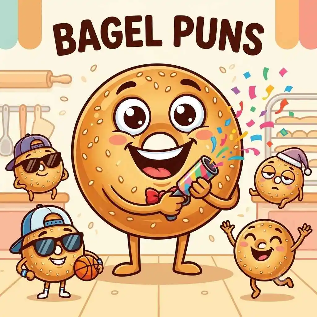 Smiling cartoon bagel friends