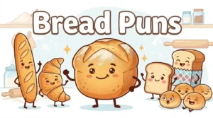 Funny cartoon bread characters laughing together