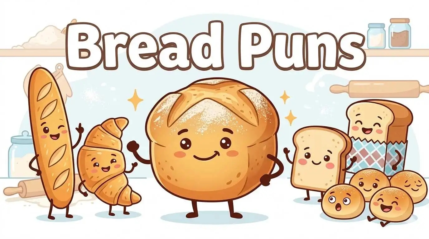 Funny cartoon bread characters laughing together