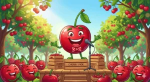 Funny cartoon cherries sharing jokes