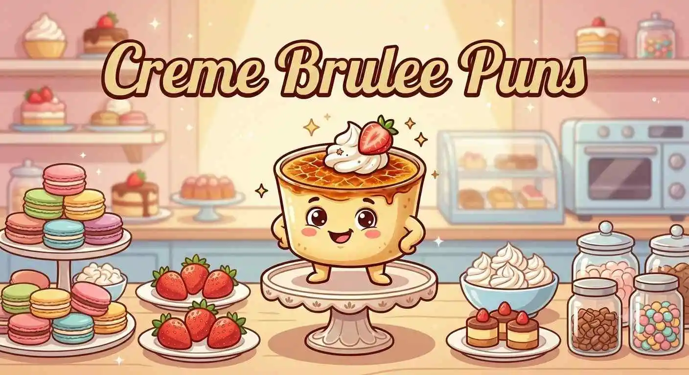 Funny creme brulee dessert character