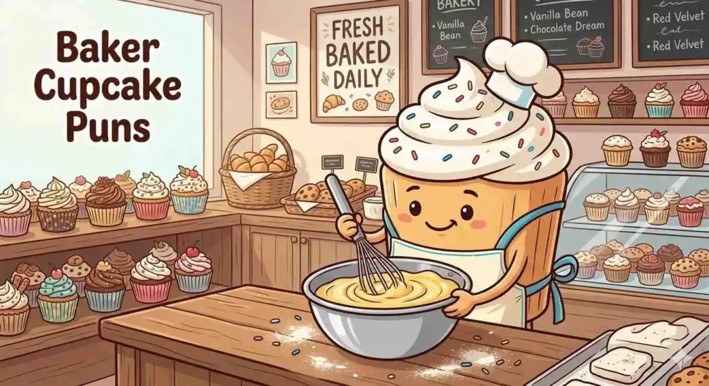 Baker cupcake mixing cake batter.