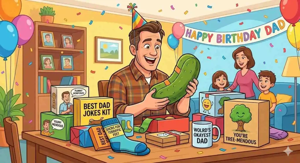 Dad receiving funny gifts