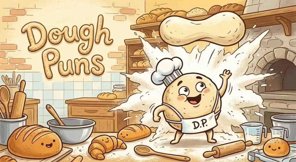 Funny dough character baking bread