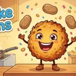 Smiling cartoon latke with potatoes