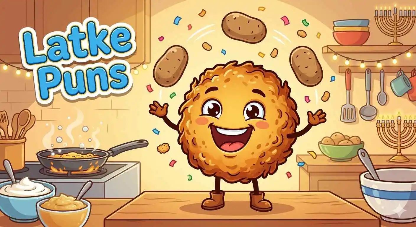 Smiling cartoon latke with potatoes