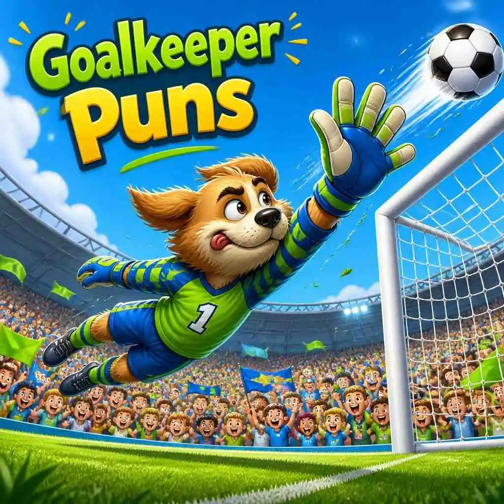 Cartoon goalkeeper making funny save