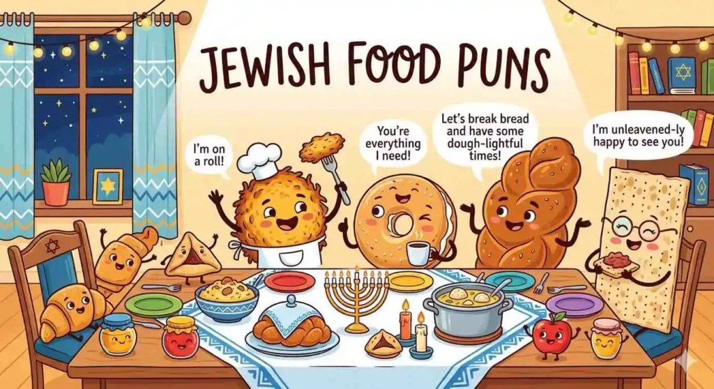 Cartoon Jewish foods at celebration