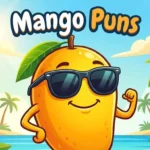 Happy cartoon mango enjoying sunshine