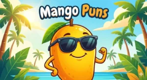 Happy cartoon mango enjoying sunshine