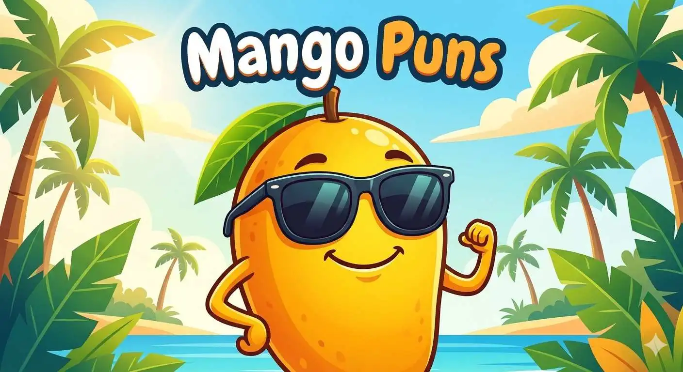Happy cartoon mango enjoying sunshine
