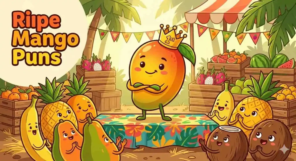 Ripe cartoon mango feeling proud