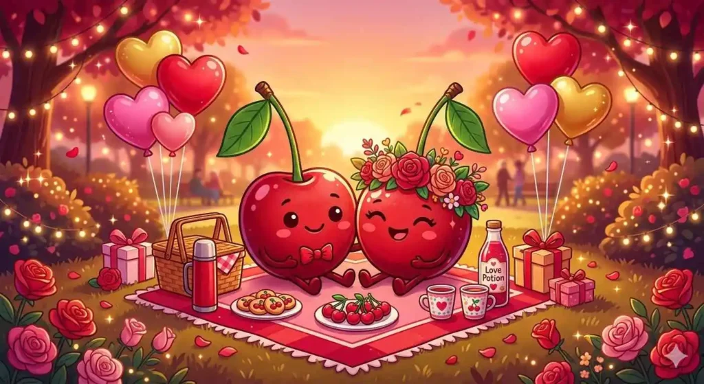 Cute cherries celebrating Valentine's Day