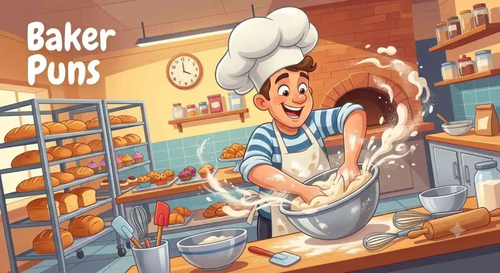 Happy baker making pastries
