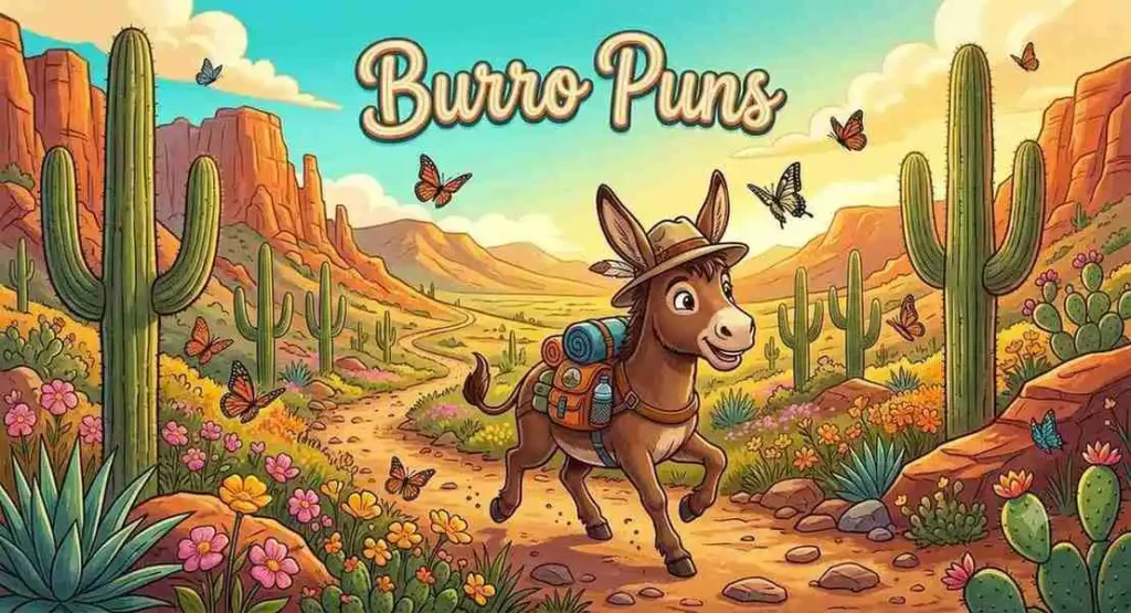 Cute burro exploring desert trail.