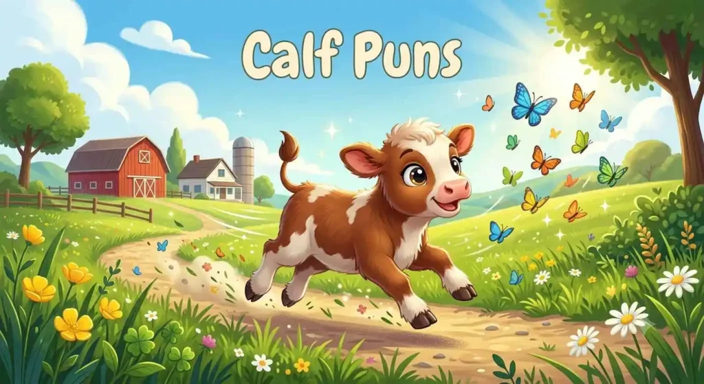 Playful baby calf running outdoors
