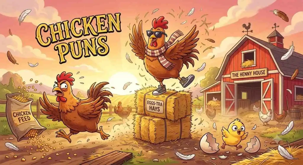 Funny chickens on farm
