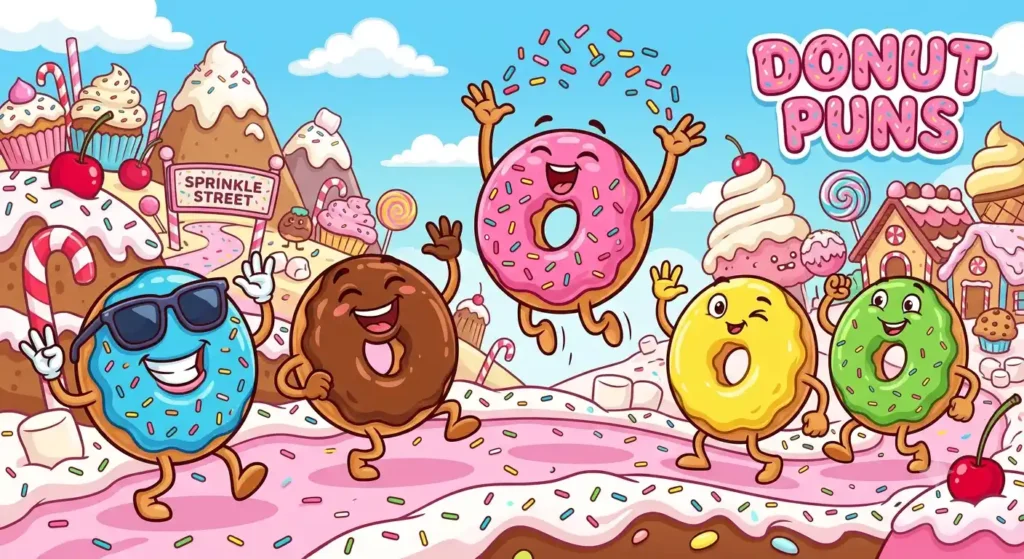 Funny donut friends dancing together