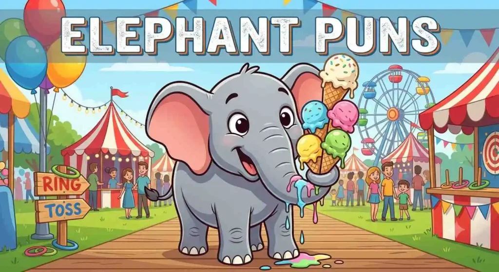Funny elephant holding ice cream