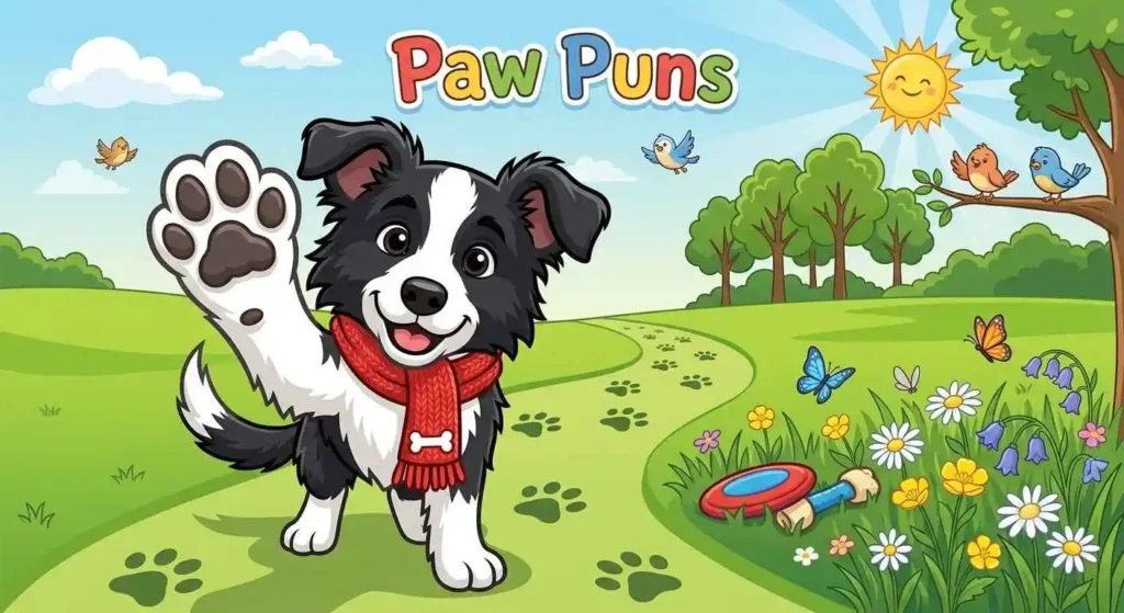 Playful puppy raised paw