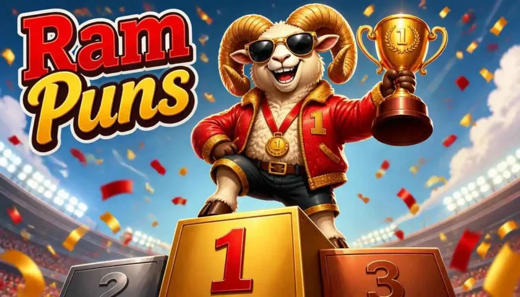 Confident ram holding trophy