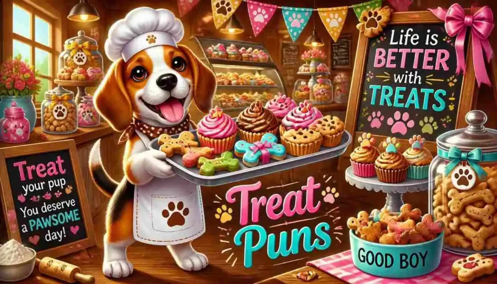 Happy puppy with treats