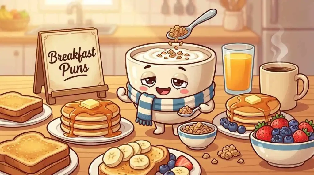 Funny yogurt breakfast scene