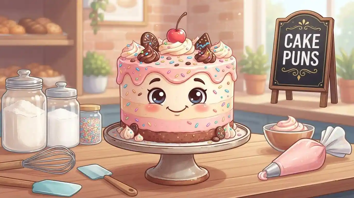 Funny cake character smiling