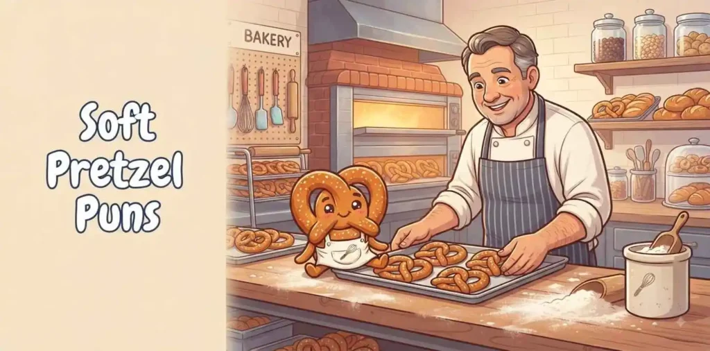 Funny soft pretzel character baking treats
