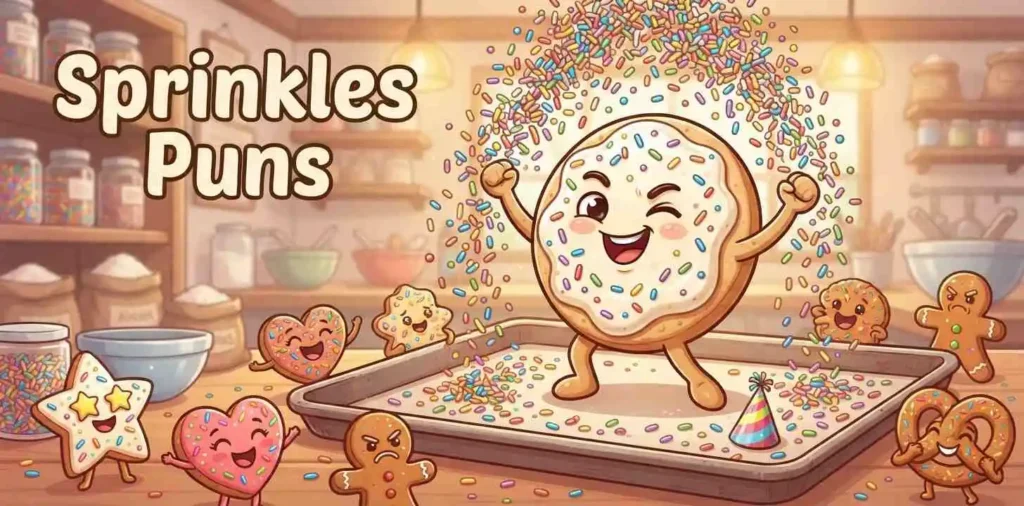 Colorful sprinkles covering funny cookies