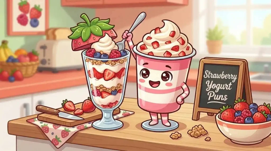 Strawberry yogurt character smiling