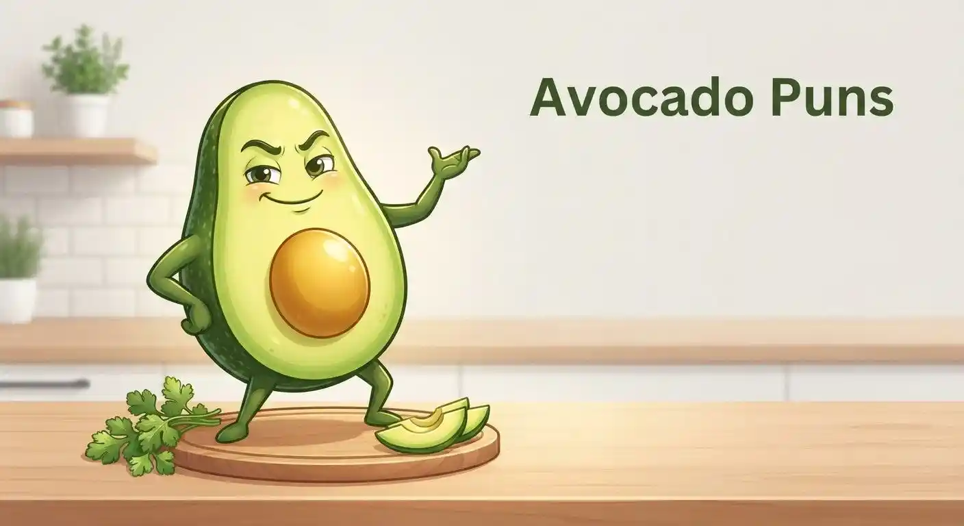 Funny avocado with playful expression