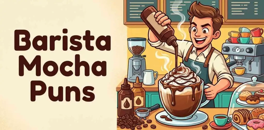 Funny barista making mocha drink