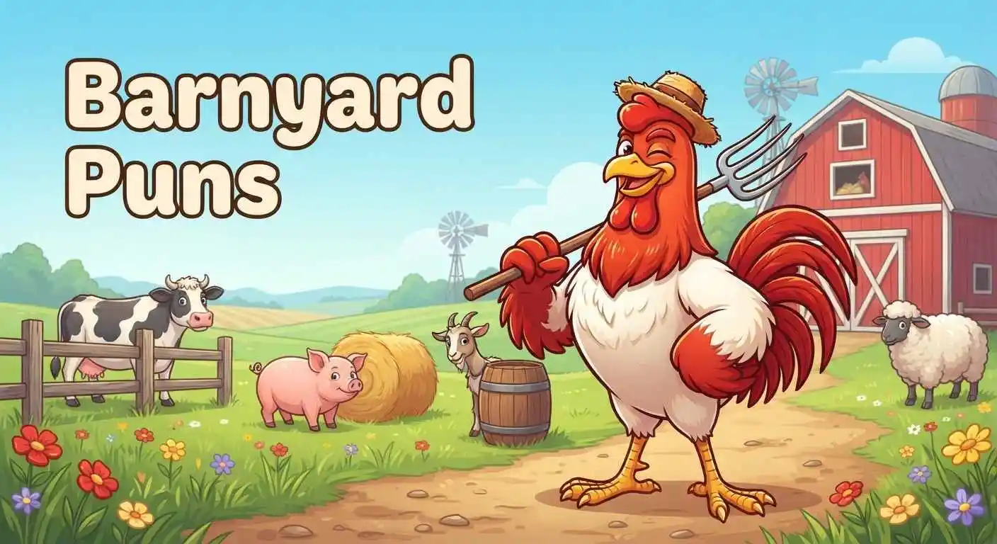 Funny barnyard animals on farm