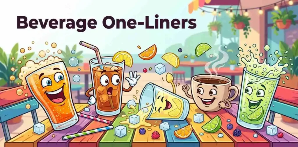 Colorful cartoon drinks sharing laughs