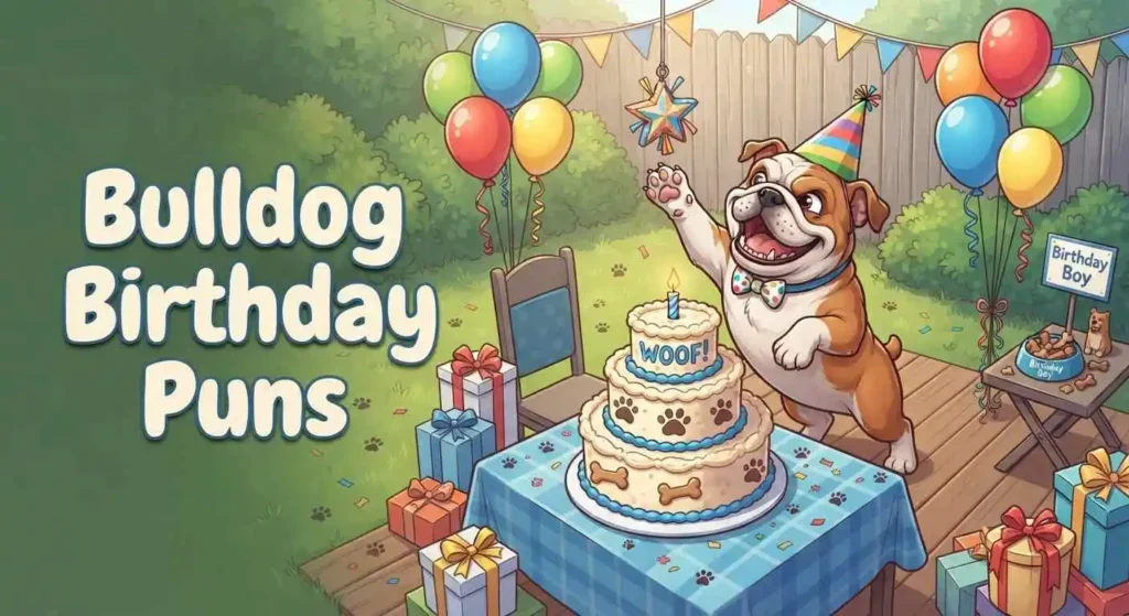 Bulldog celebrating birthday with cake