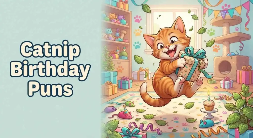 Playful kitten celebrating with catnip