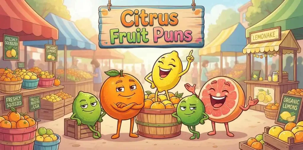 Funny citrus fruit cartoon characters