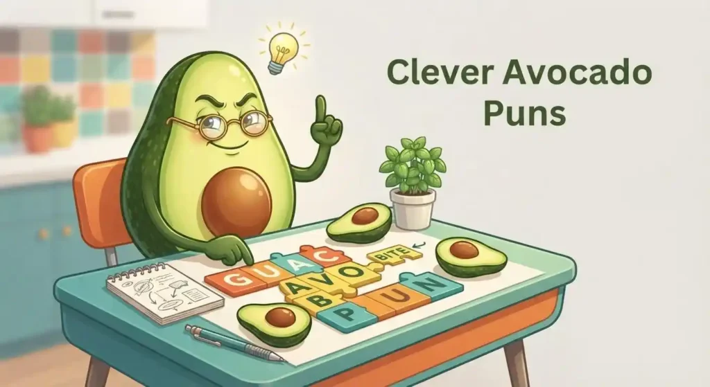 Clever avocado character solving a puzzle