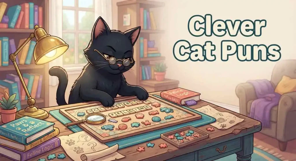 Clever black cat solving puzzle