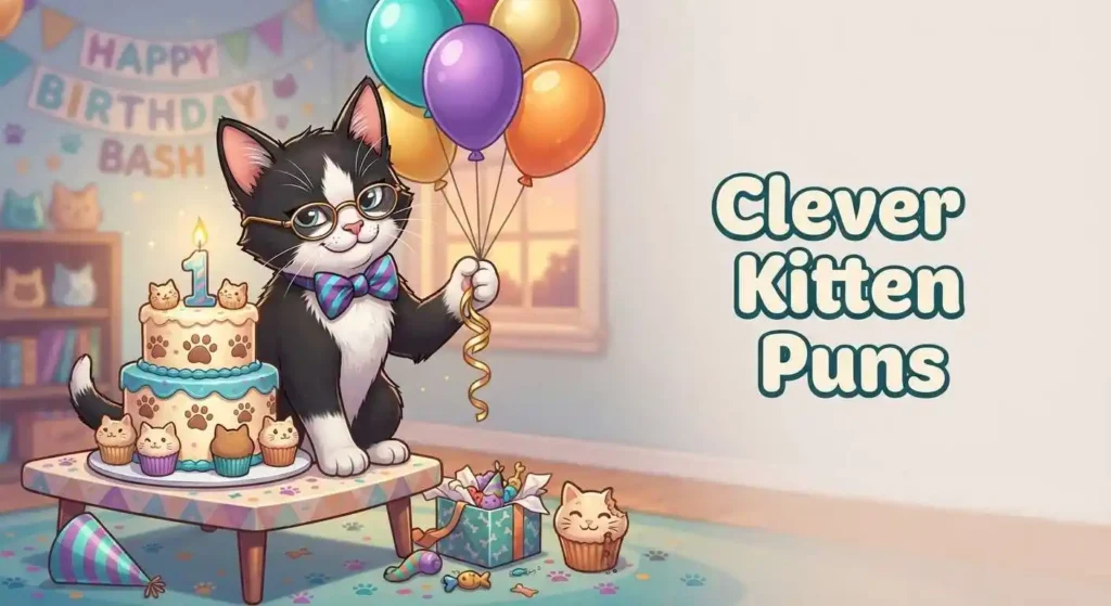 Clever kitten enjoying birthday party