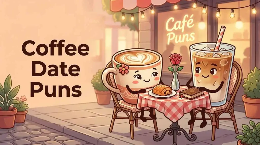 Cute cartoon coffee cups on date