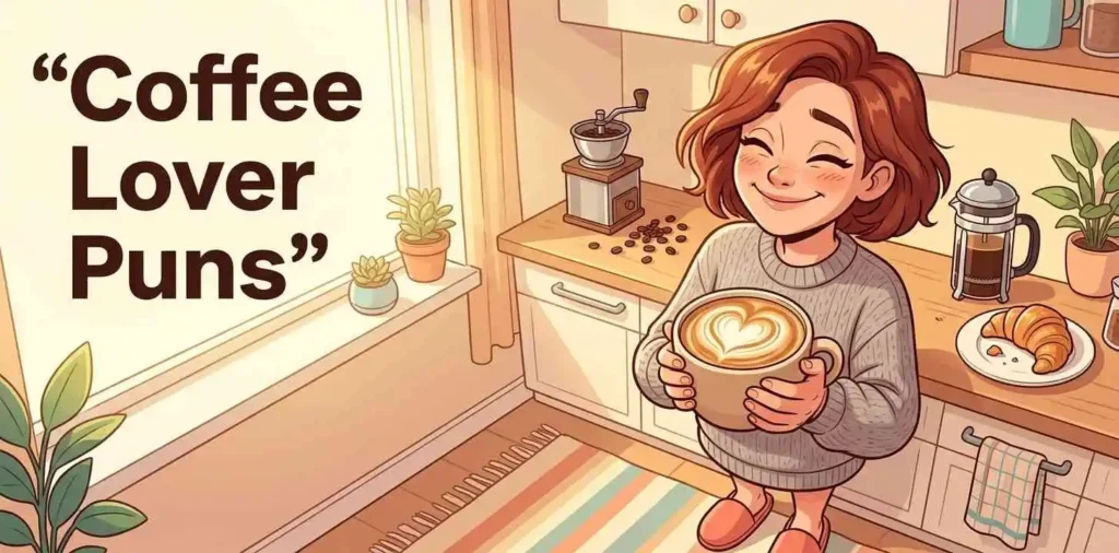 Happy coffee lover holding cappuccino cup