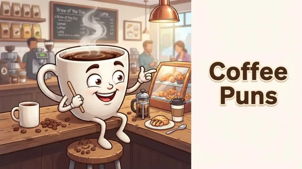 Funny coffee character at café