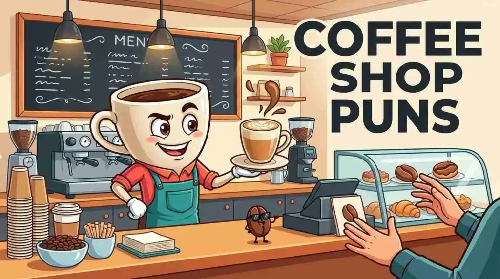 Funny barista serving coffee in cafe