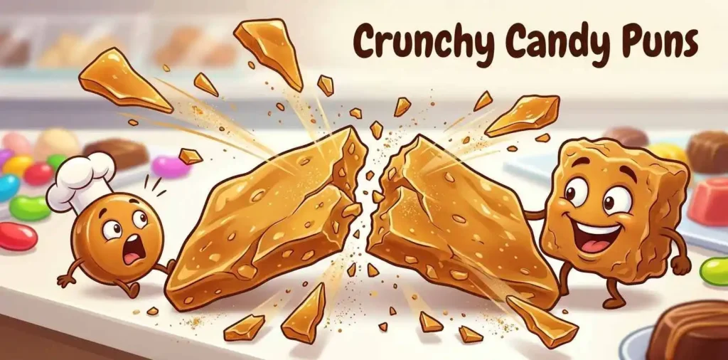 Crunchy toffee candy snapping apart