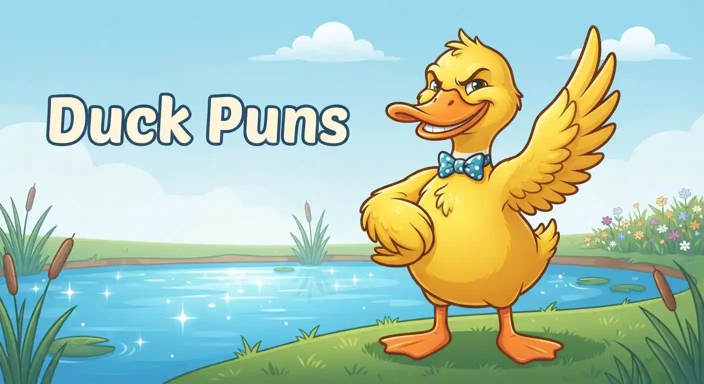 Funny duck cartoon at pond