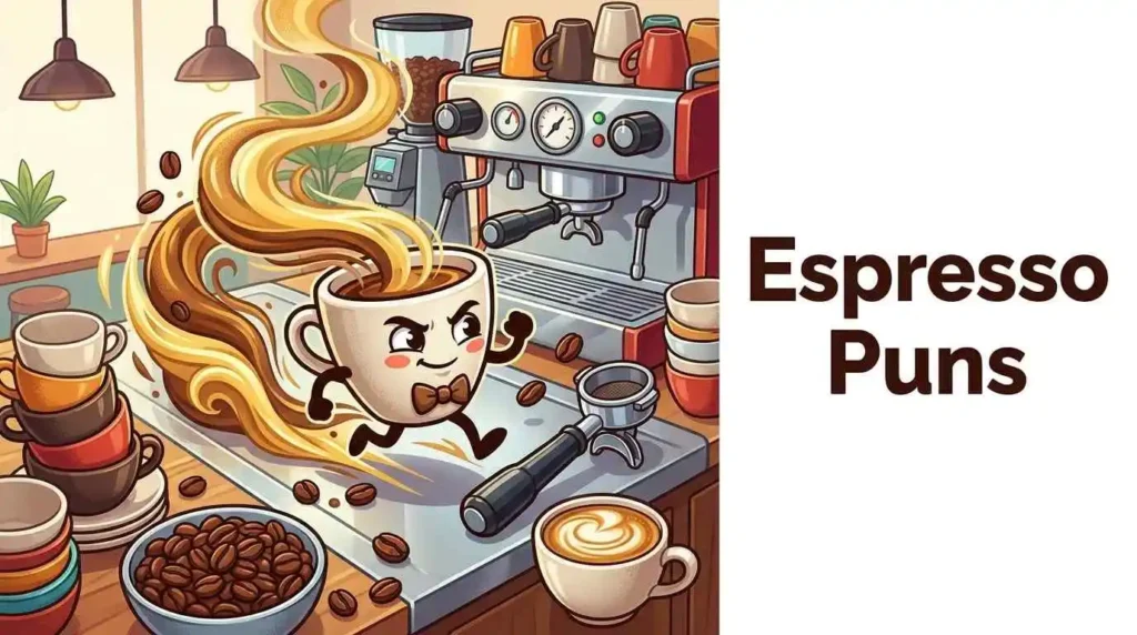 Energetic cartoon espresso shot character
