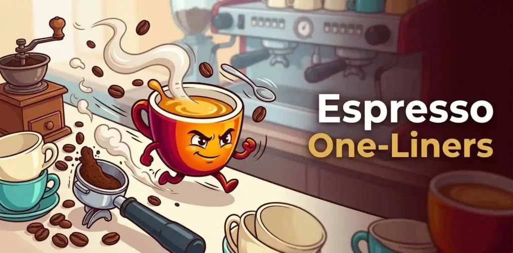 Energetic espresso cup racing across counter