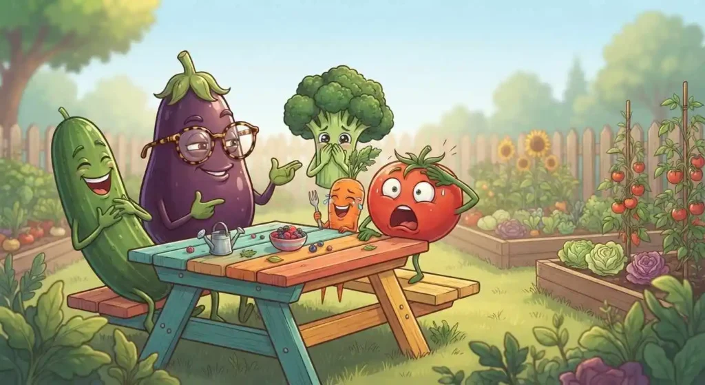 vegetables sharing funny jokes